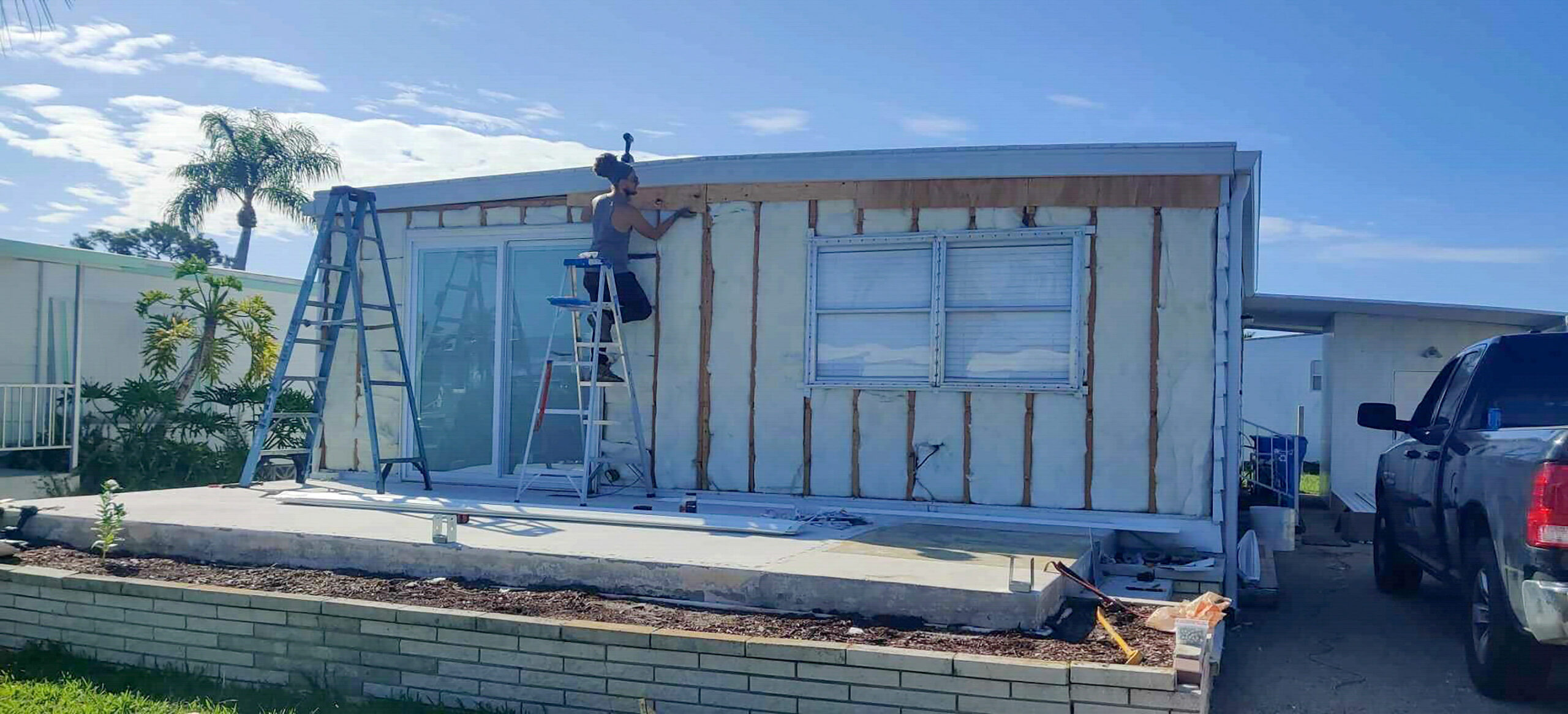 Screen enclosure on mobile home in progress in Poinciana Florida
